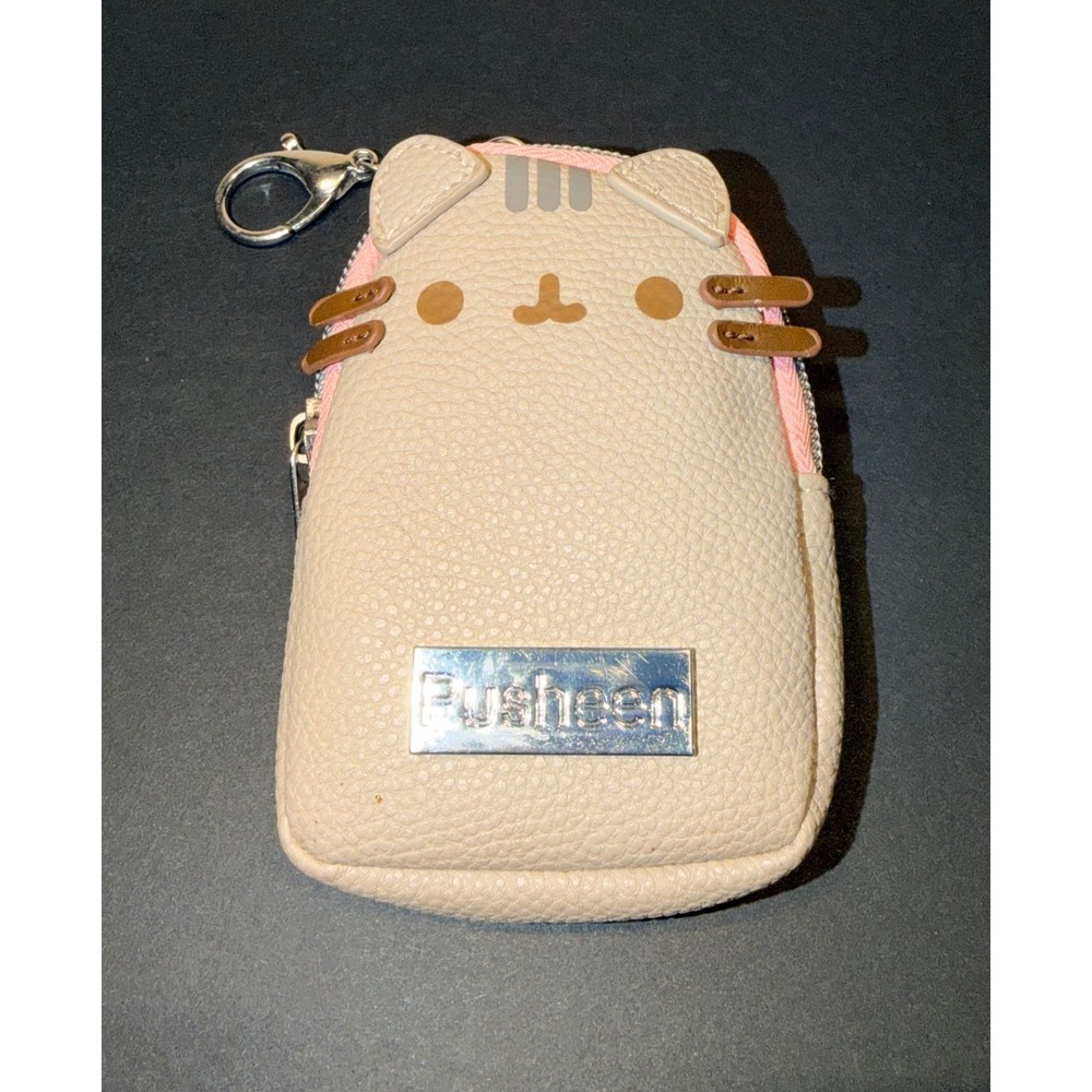 Pusheen the Cat Mini Backpack‎ Keychain Coin Purse Tan Pink Faux Leather